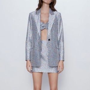 Zara 2 pcs floral print blazer + skirt